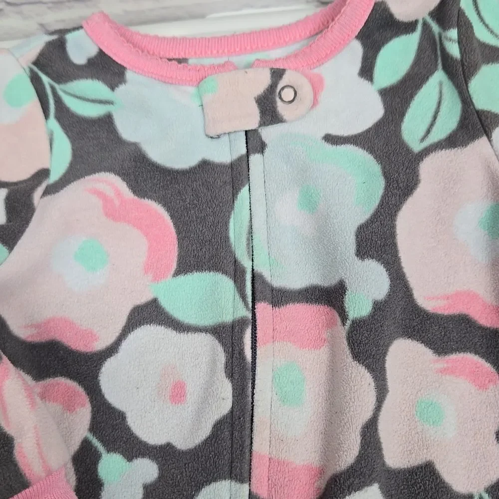 Carter's Baby Girl 12M Sleep & Play Gray Floral Printed Footed One-Piece Pajama